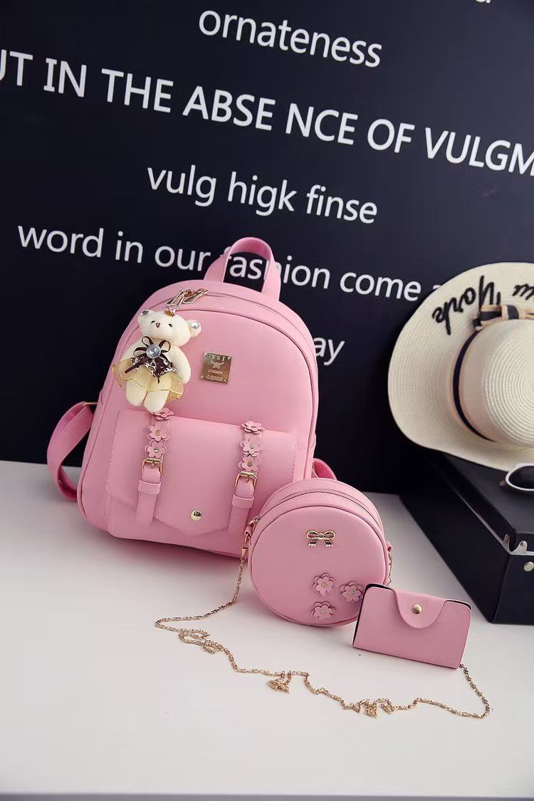 Korean Version PU Leather College-Style Double-Shoulder Mother-And-Daughter Three-Piece Backpack For Ladies New Color Women's School Bag