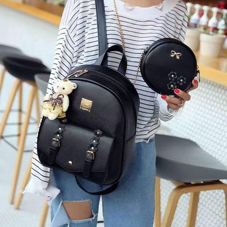 Korean Version PU Leather College-Style Double-Shoulder Mother-And-Daughter Three-Piece Backpack For Ladies New Color Women's School Bag