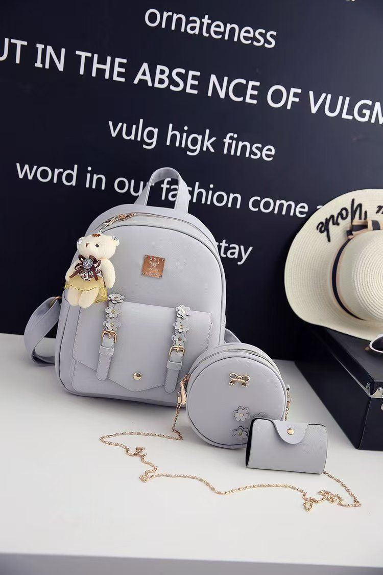 Korean Version PU Leather College-Style Double-Shoulder Mother-And-Daughter Three-Piece Backpack For Ladies New Color Women's School Bag