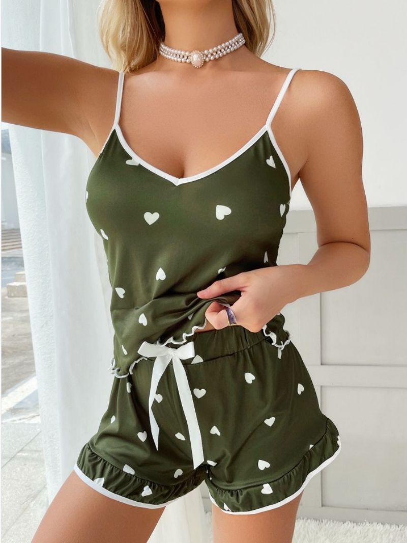 Soft Breathable Women's Sleepwear Set - Butterfly Print Sling Camisole + Elastic Waist Shorts Lounge Pajamas