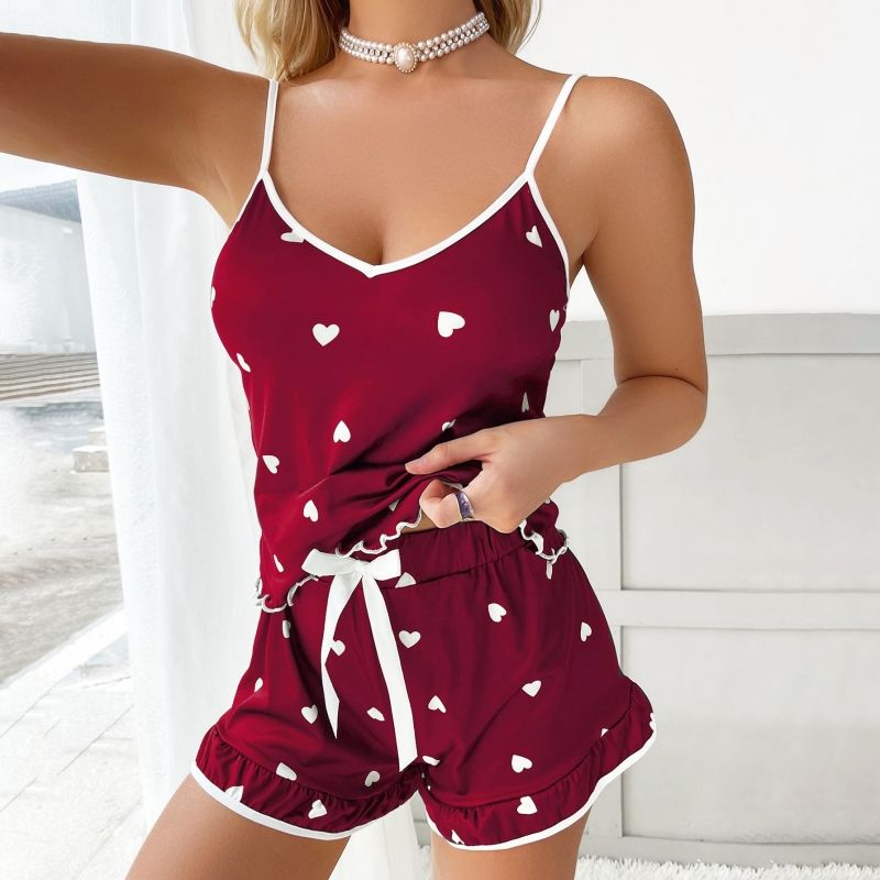 Soft Breathable Women's Sleepwear Set - Butterfly Print Sling Camisole + Elastic Waist Shorts Lounge Pajamas