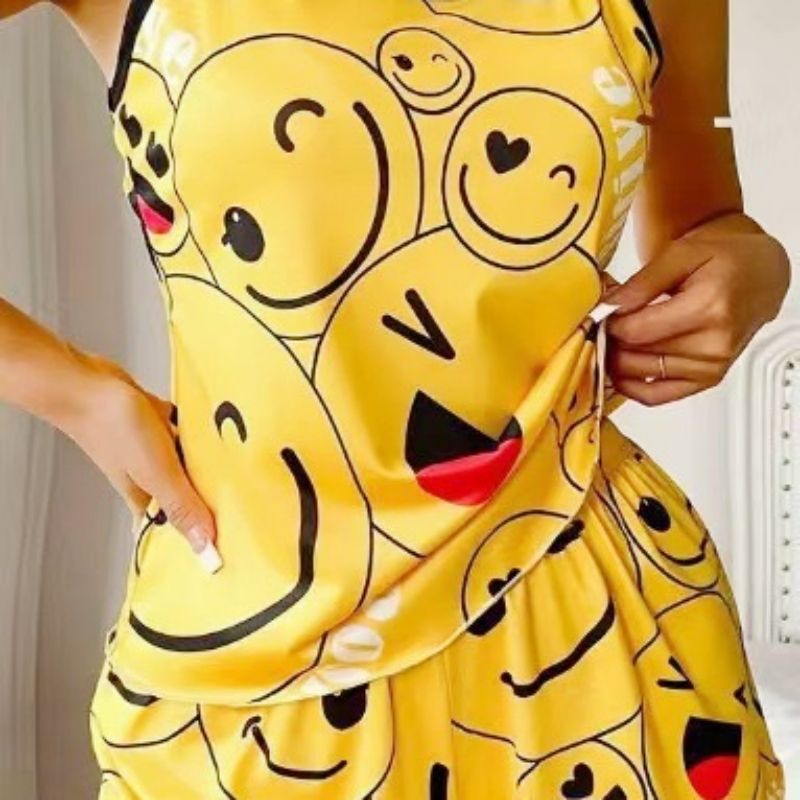 Soft Breathable Women's Sleepwear Set - Butterfly Print Sling Camisole + Elastic Waist Shorts Lounge Pajamas