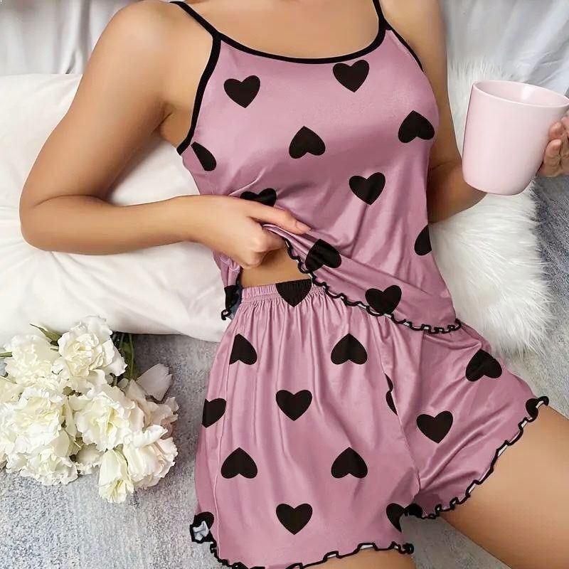 Soft Breathable Women's Sleepwear Set - Butterfly Print Sling Camisole + Elastic Waist Shorts Lounge Pajamas