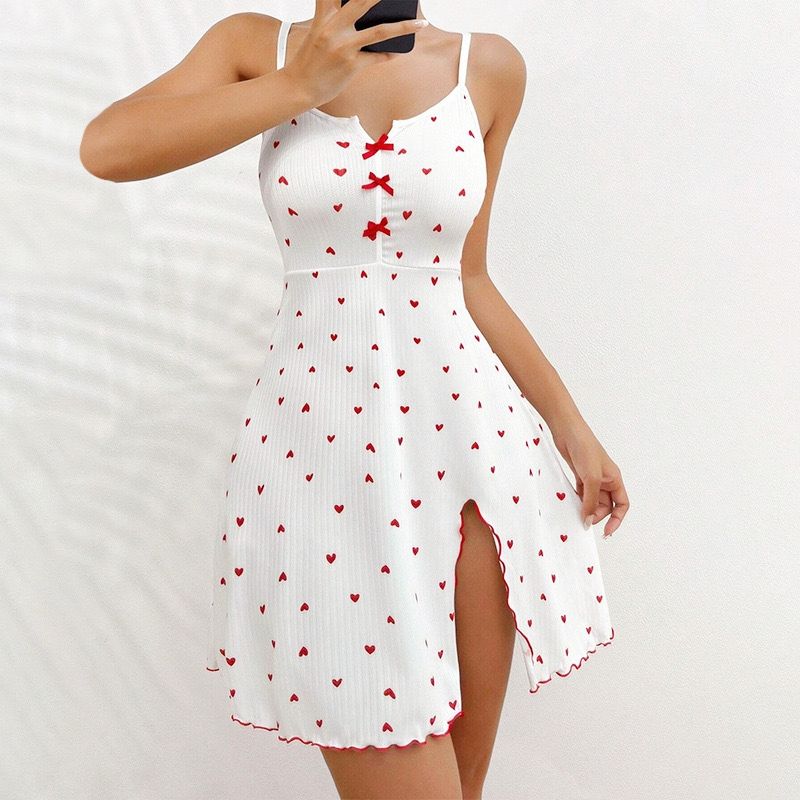 African Popular Women's Sexy Push-Up Lingerie - Deep V-Neck Side Slit Slim-Fit Sling Nightgown Sensual Temptation Sleepwear