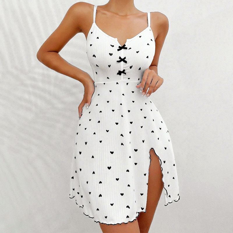 African Popular Women's Sexy Push-Up Lingerie - Deep V-Neck Side Slit Slim-Fit Sling Nightgown Sensual Temptation Sleepwear