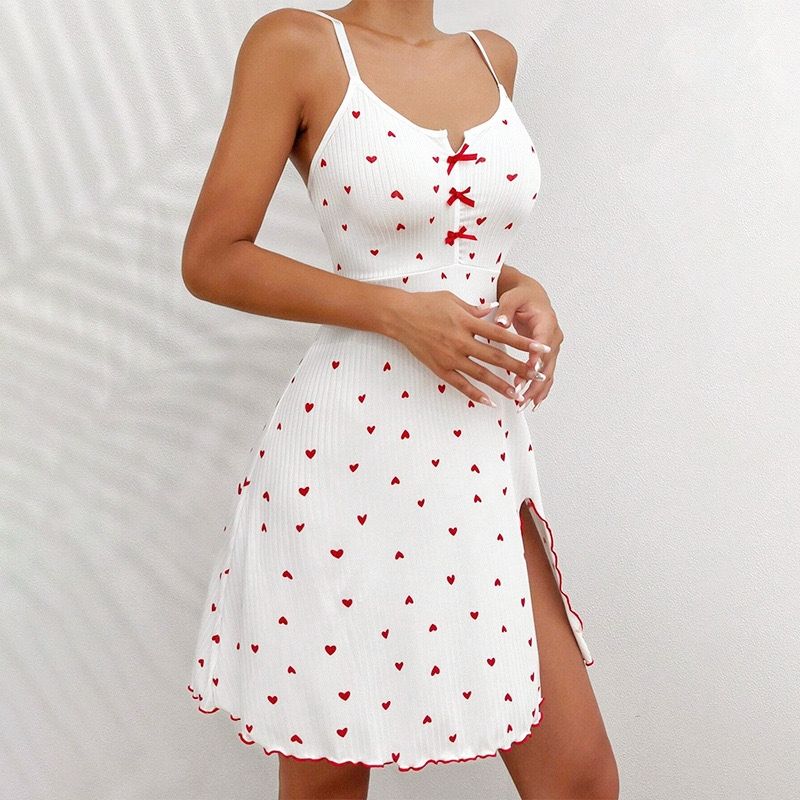 African Popular Women's Sexy Push-Up Lingerie - Deep V-Neck Side Slit Slim-Fit Sling Nightgown Sensual Temptation Sleepwear