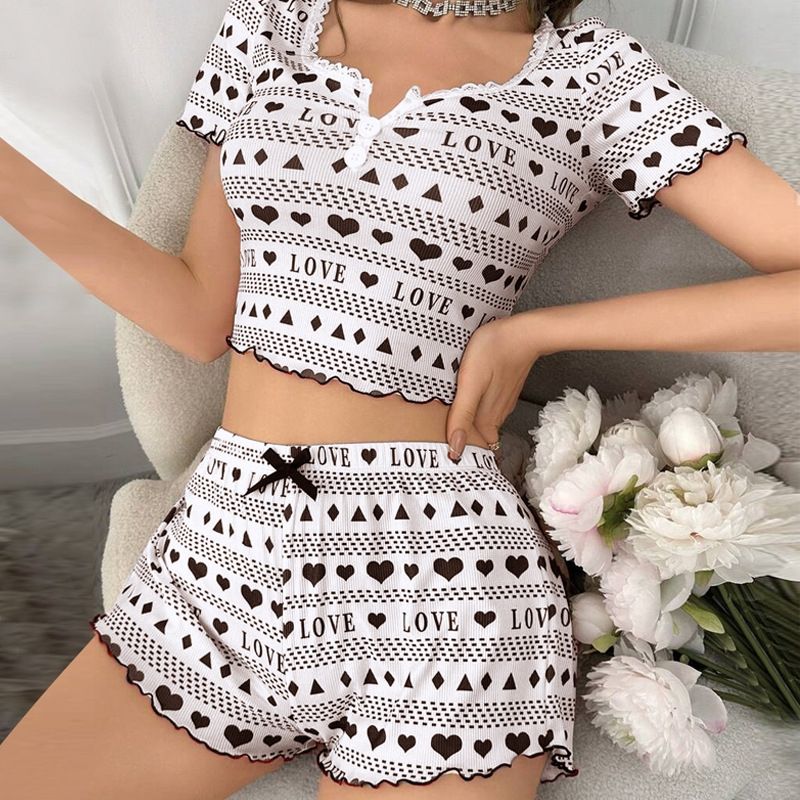 Comfortable Women's Knitted Ribbed Pajama Set Summer New Arrival - Short Sleeve Short Pants Loungewear Sleepwear Soft Fabric for Ladies Home Casual Outfit