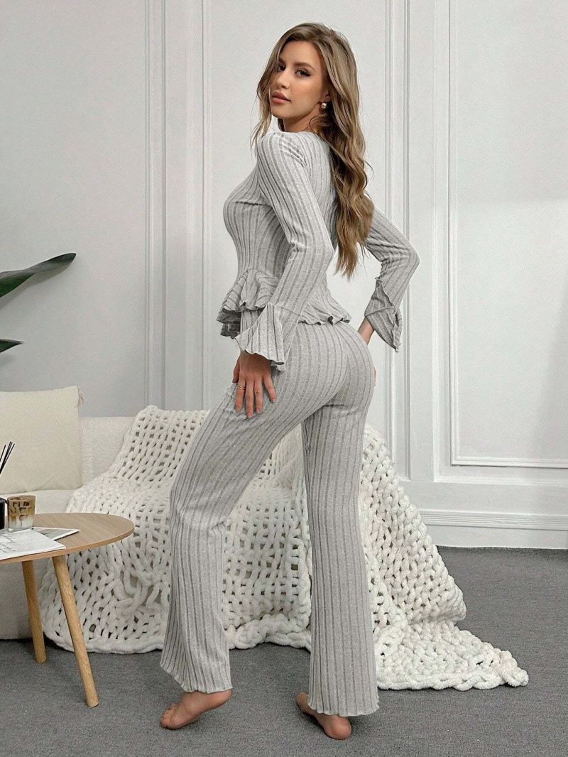 Fashionable Best-Selling Women's Velvet-Touch V-Neck Long Sleeve Long Pants Loungewear Wearable Outside Comfortable Homewear for Ladies