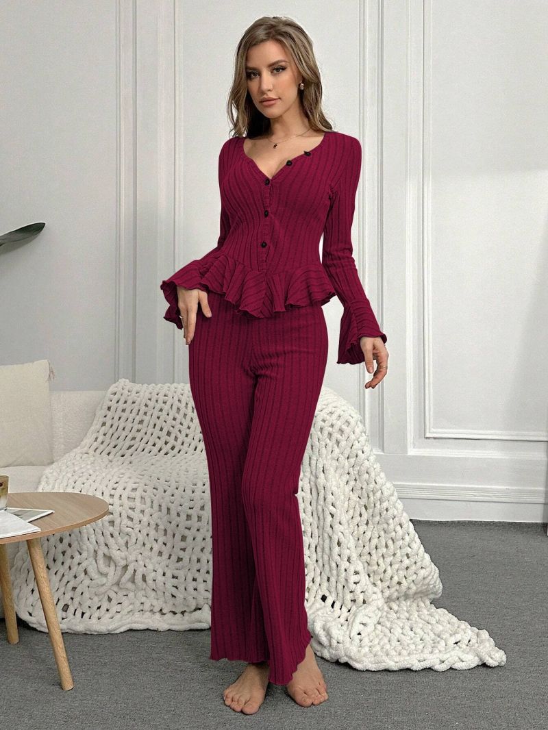Fashionable Best-Selling Women's Velvet-Touch V-Neck Long Sleeve Long Pants Loungewear Wearable Outside Comfortable Homewear for Ladies
