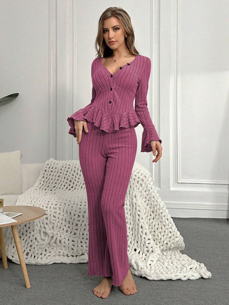 Fashionable Best-Selling Women's Velvet-Touch V-Neck Long Sleeve Long Pants Loungewear Wearable Outside Comfortable Homewear for Ladies