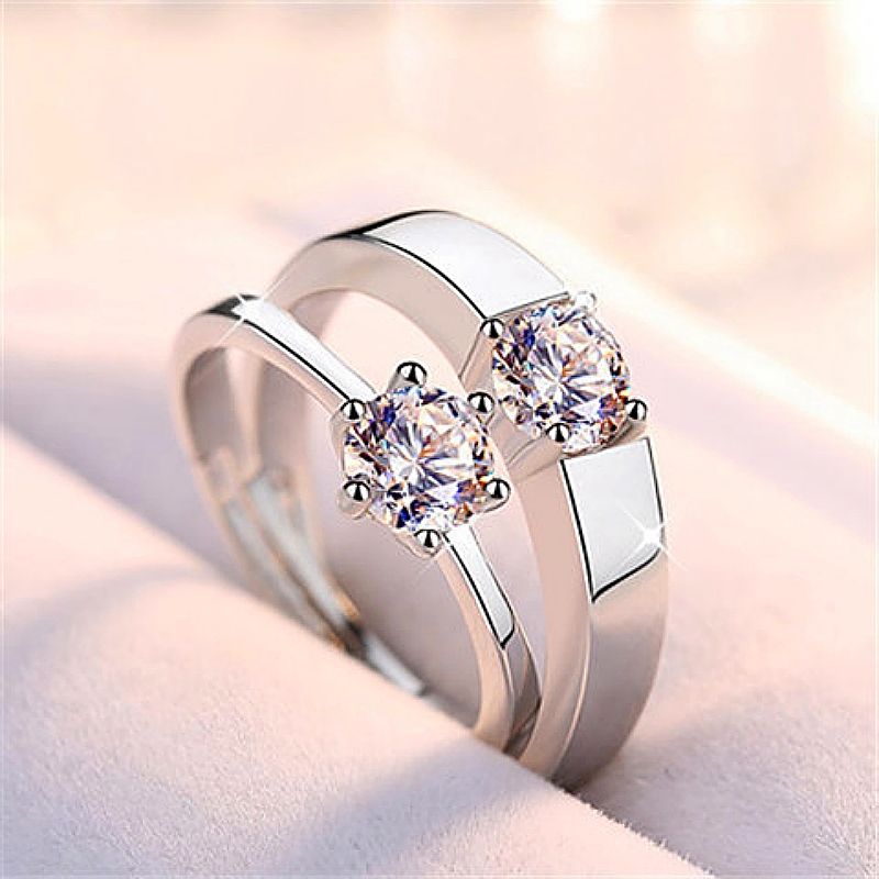 1 Carat Couples Rings | Moissanite Simulant & Zircon Six-Claw Setting | Adjustable Open Design Ring for Women | Fashion Engagement Daily Wear Jewelry for Men