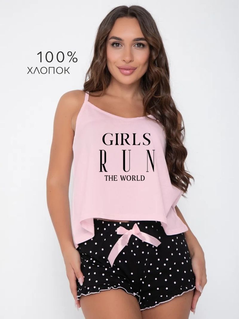 Women's Sweet Casual Comfortable Printed Pajama Set Fashionable Sexy Camisole Top with Rolled-Hem Shorts Soft Breathable Loungewear for Daily Home Wear