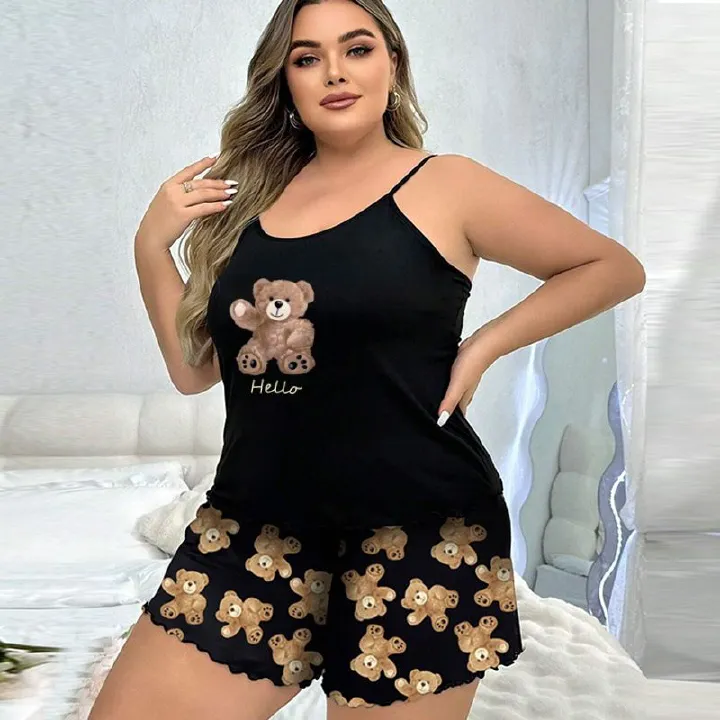 New Arrival Hot-Selling Women's Heart Cartoon Print Camisole Pajama Set Plus Size Sexy Loungewear Soft Comfortable Sleepwear for Daily Home Wear Gift Option