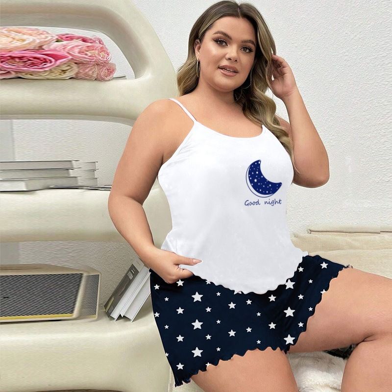 New Arrival Hot-Selling Women's Heart Cartoon Print Camisole Pajama Set Plus Size Sexy Loungewear Soft Comfortable Sleepwear for Daily Home Wear Gift Option
