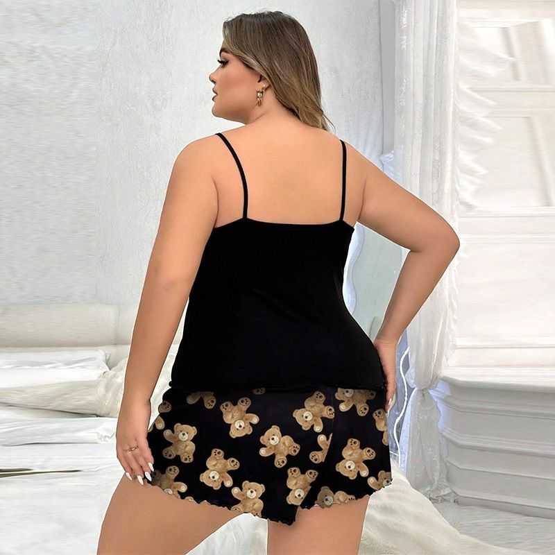 New Arrival Hot-Selling Women's Heart Cartoon Print Camisole Pajama Set Plus Size Sexy Loungewear Soft Comfortable Sleepwear for Daily Home Wear Gift Option