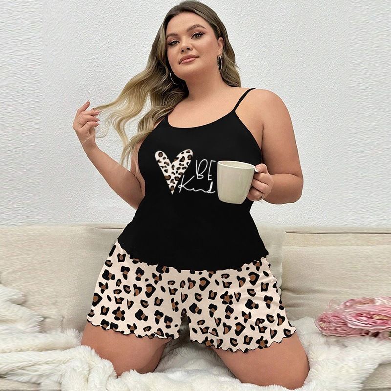 New Arrival Hot-Selling Women's Heart Cartoon Print Camisole Pajama Set Plus Size Sexy Loungewear Soft Comfortable Sleepwear for Daily Home Wear Gift Option
