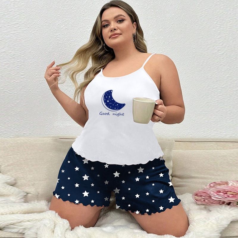 New Arrival Hot-Selling Women's Heart Cartoon Print Camisole Pajama Set Plus Size Sexy Loungewear Soft Comfortable Sleepwear for Daily Home Wear Gift Option