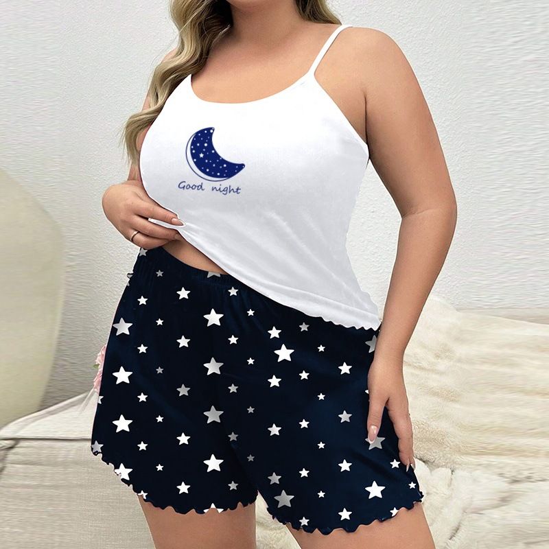 New Arrival Hot-Selling Women's Heart Cartoon Print Camisole Pajama Set Plus Size Sexy Loungewear Soft Comfortable Sleepwear for Daily Home Wear Gift Option