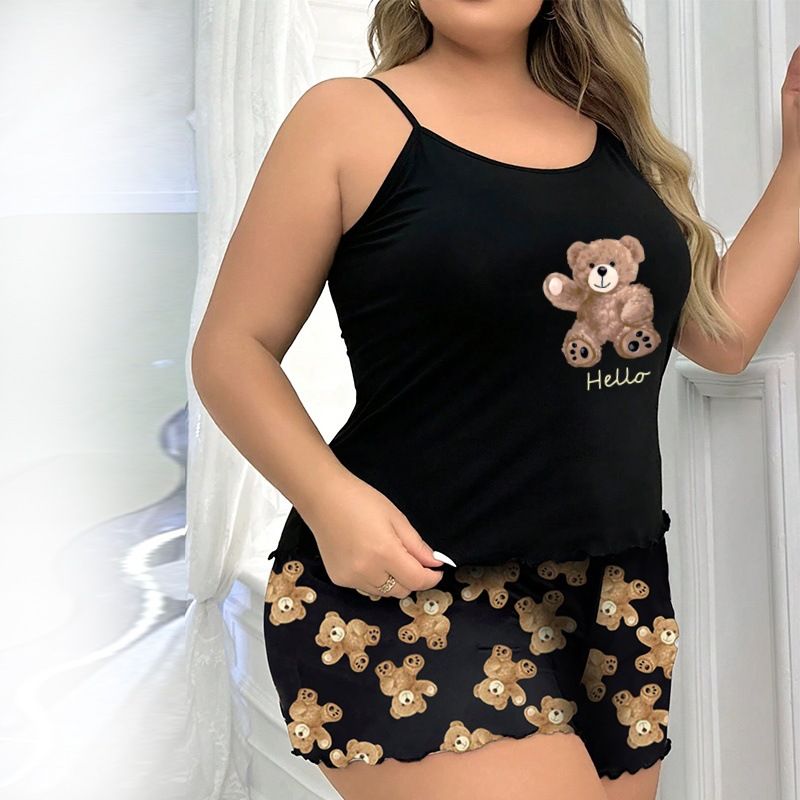 New Arrival Hot-Selling Women's Heart Cartoon Print Camisole Pajama Set Plus Size Sexy Loungewear Soft Comfortable Sleepwear for Daily Home Wear Gift Option