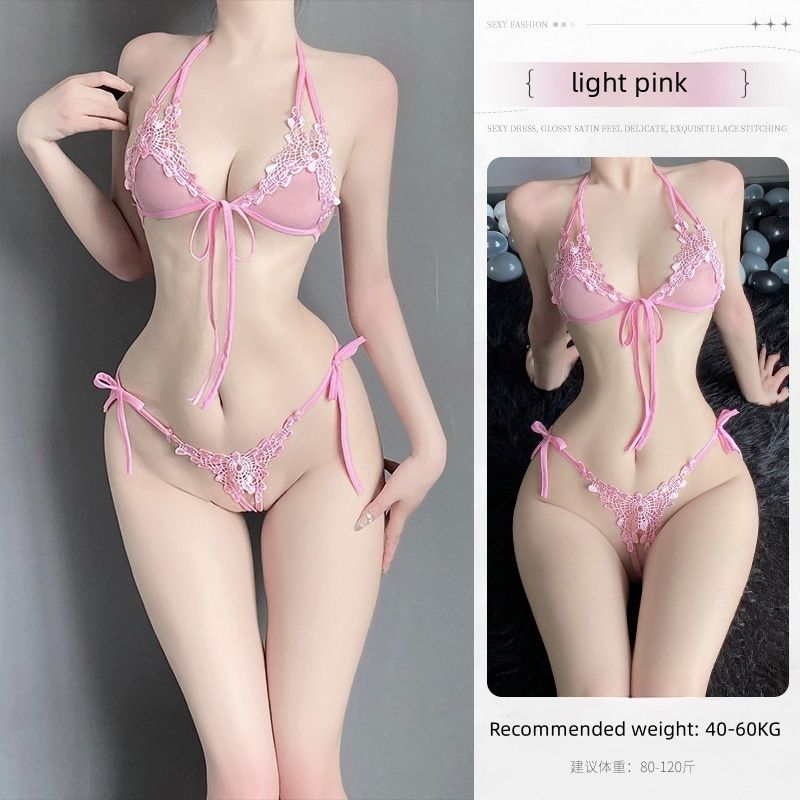 Best-Selling Women's Sexy Lingerie Lace Three-Piece Set, Pure and Seductive Style for Small Bust Hot & Passionate Open-Crotch Pajamas Flirty Intimate Sleepwear