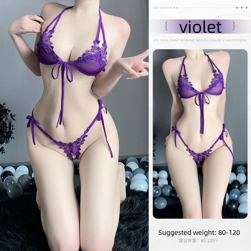 Best-Selling Women's Sexy Lingerie Lace Three-Piece Set, Pure and Seductive Style for Small Bust Hot & Passionate Open-Crotch Pajamas Flirty Intimate Sleepwear