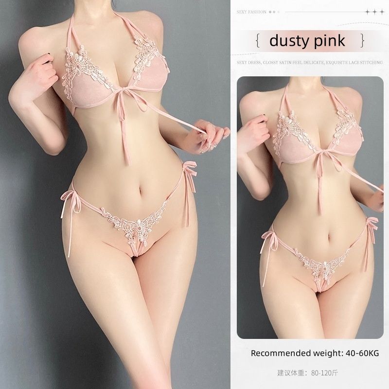 Best-Selling Women's Sexy Lingerie Lace Three-Piece Set, Pure and Seductive Style for Small Bust Hot & Passionate Open-Crotch Pajamas Flirty Intimate Sleepwear