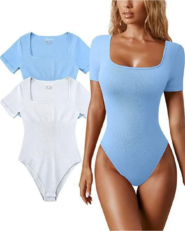 New Arrival Premium High-End Fashion Women's Summer Yoga Unitard Ribbed Short Sleeve Athletic Workout Onesie Training Layering Base Layer Active Bodysuit