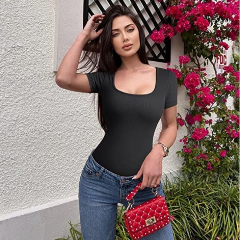 New Arrival Premium High-End Fashion Women's Summer Yoga Unitard Ribbed Short Sleeve Athletic Workout Onesie Training Layering Base Layer Active Bodysuit