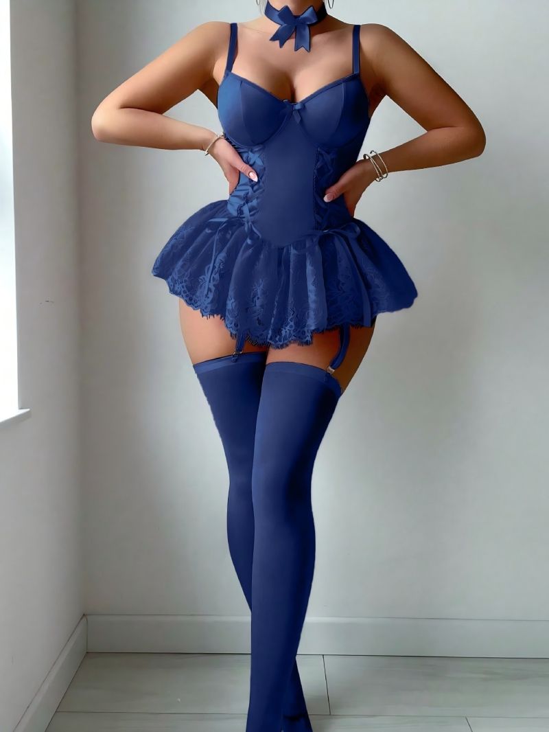 Pure Desire Sexy Body Shaper Jumpsuit Lace Patchwork Design With Garters Seductive Exotic Lingerie For Women