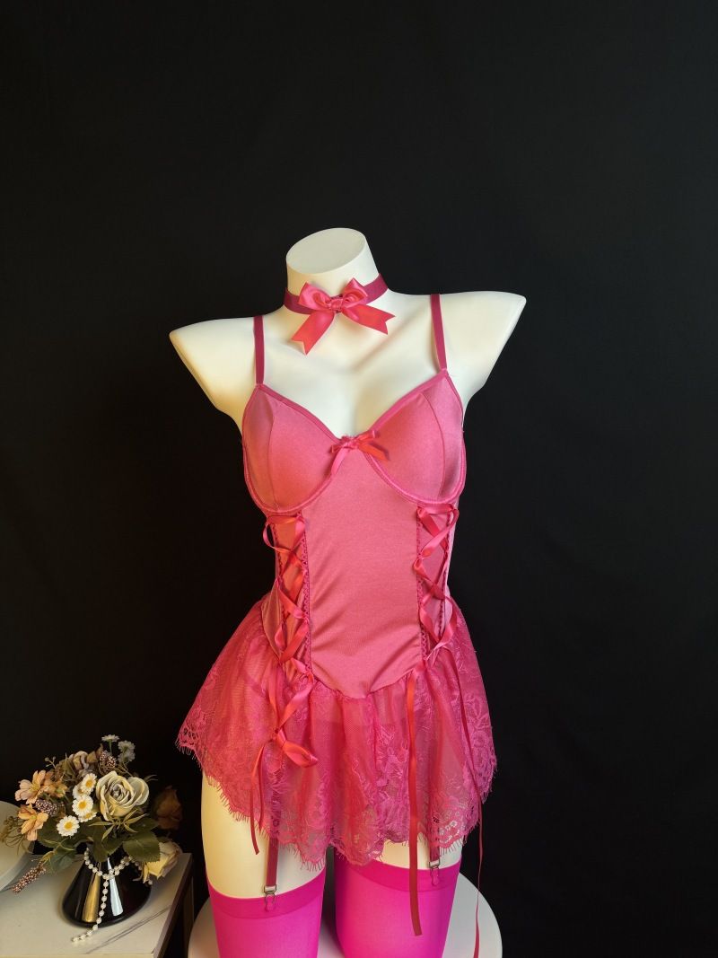 Pure Desire Sexy Body Shaper Jumpsuit Lace Patchwork Design With Garters Seductive Exotic Lingerie For Women