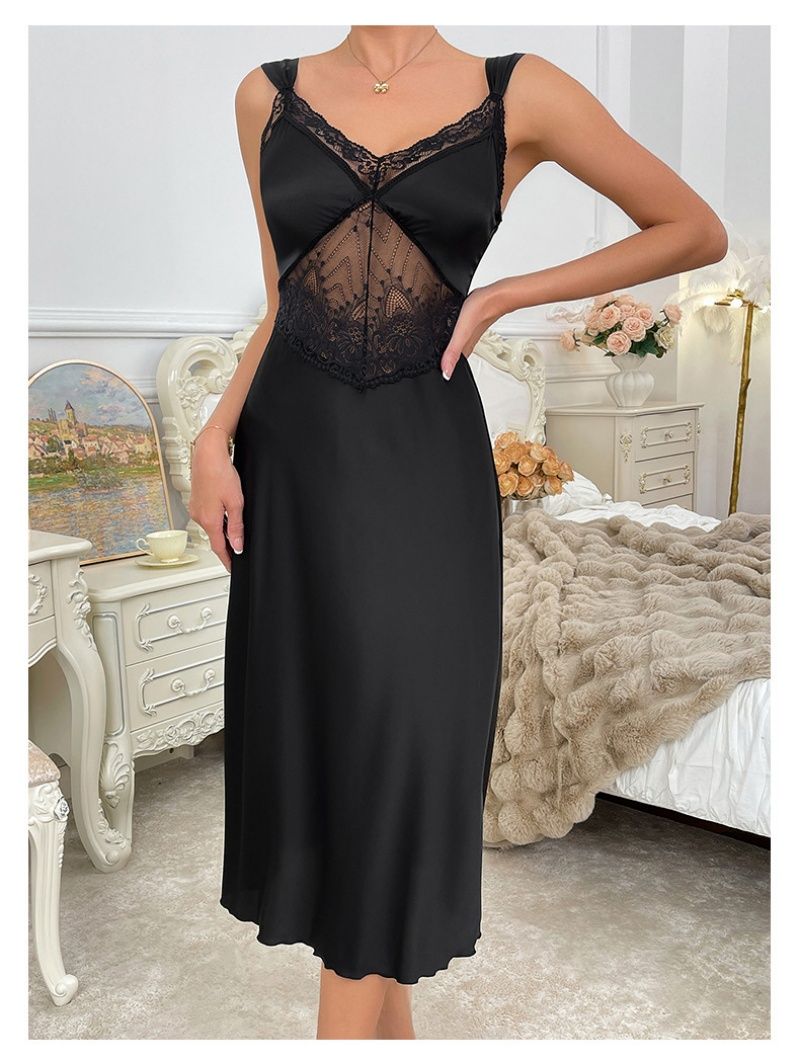 New Arrival Fashion Sexy Camisole Sleep Dress For Women Solid Color Satin Lace French Style Luxury Elegant Pure Desire Loungewear Home Wear Nightdress Ladies