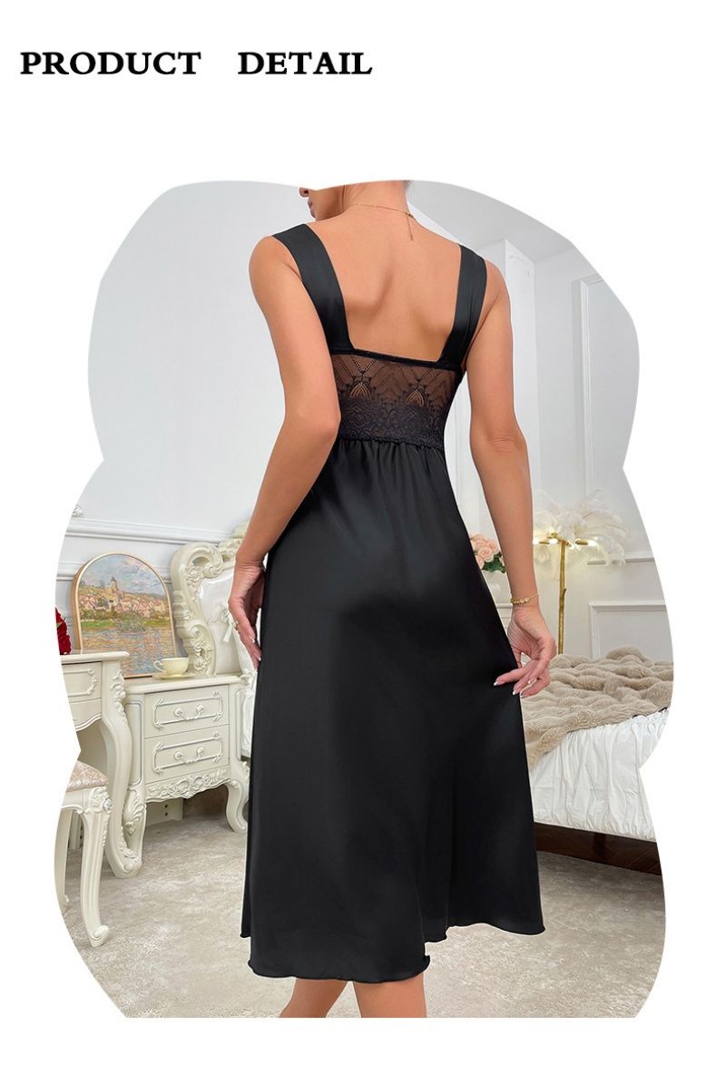 New Arrival Fashion Sexy Camisole Sleep Dress For Women Solid Color Satin Lace French Style Luxury Elegant Pure Desire Loungewear Home Wear Nightdress Ladies