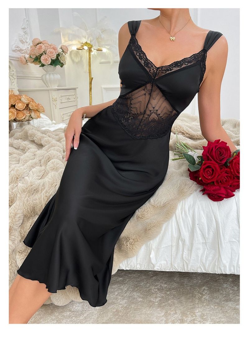 New Arrival Fashion Sexy Camisole Sleep Dress For Women Solid Color Satin Lace French Style Luxury Elegant Pure Desire Loungewear Home Wear Nightdress Ladies