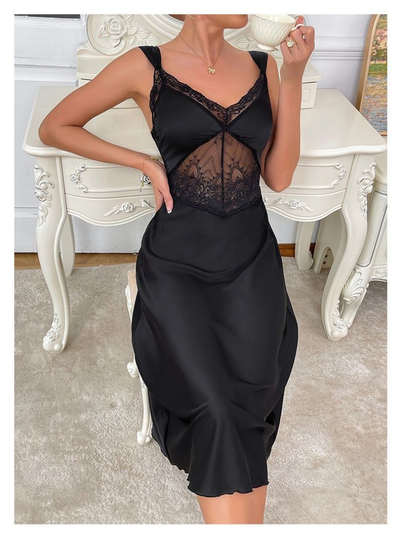 New Arrival Fashion Sexy Camisole Sleep Dress For Women Solid Color Satin Lace French Style Luxury Elegant Pure Desire Loungewear Home Wear Nightdress Ladies