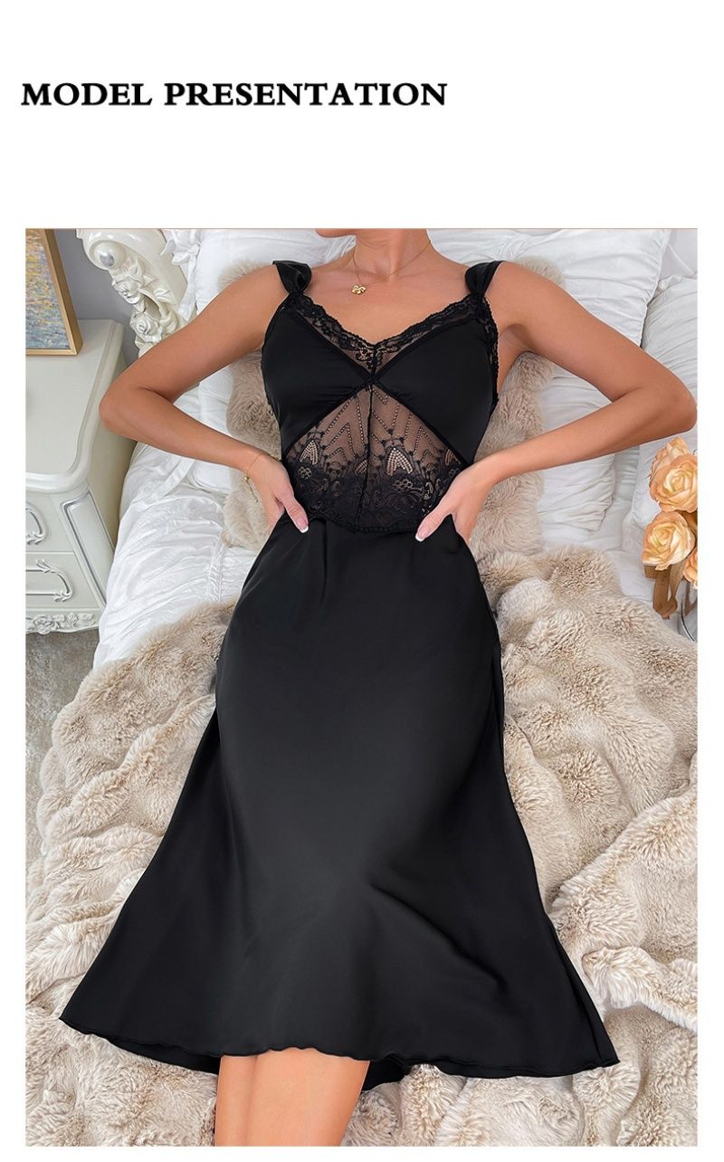 New Arrival Fashion Sexy Camisole Sleep Dress For Women Solid Color Satin Lace French Style Luxury Elegant Pure Desire Loungewear Home Wear Nightdress Ladies