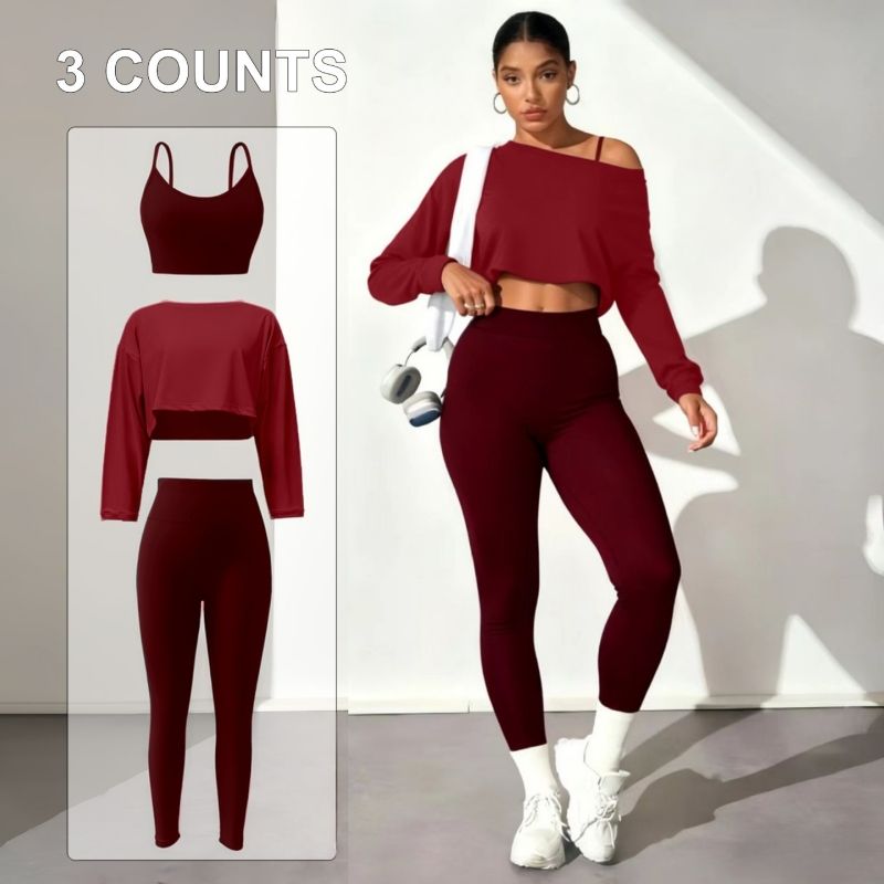 African Hot Sale  Premium Fashion Women's 3-Piece Seamless Yoga Set Seamless Sports Bra High-Stretch Compression Leggings & Long Sleeve Top Breathable Athletic Workout Outfit