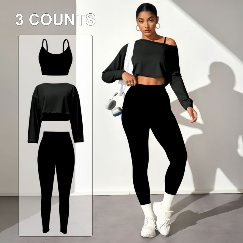 African Hot Sale  Premium Fashion Women's 3-Piece Seamless Yoga Set Seamless Sports Bra High-Stretch Compression Leggings & Long Sleeve Top Breathable Athletic Workout Outfit
