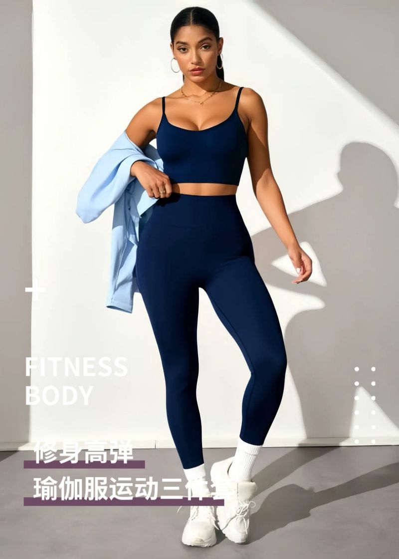 African Hot Sale  Premium Fashion Women's 3-Piece Seamless Yoga Set Seamless Sports Bra High-Stretch Compression Leggings & Long Sleeve Top Breathable Athletic Workout Outfit