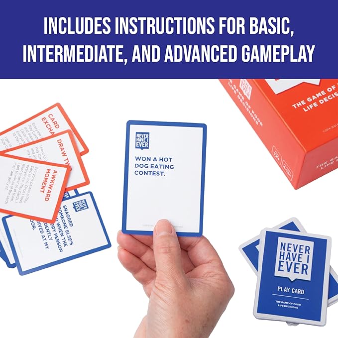 PREMIUM Never Have I Ever Card Game - Party Game of Poor Life Decisions - Ages 18 and Up – The Classic Viral Hilarious and Funny Icebreaker for Adults - 4-12 Players