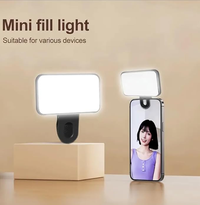 PORTABLE LED Phone Light, Universal Clip-On Mini Video Light, 7.5cm x 3.03cm, Compatible with Smartphones, Mobile Photography Lighting