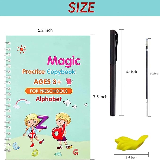 PREMIUM 4pcs Sank Magic Practice Copybooks With FREE 10 Refill Pens, Number Tracing Book for Preschoolers with Pen, Magic Calligraphy Copybook Set Practical Reusable Writing Tool Simple Hand Lettering