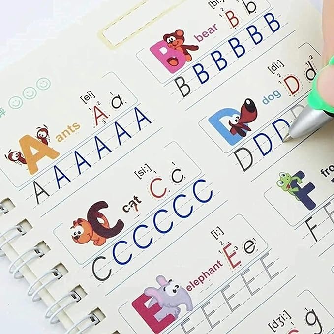 PREMIUM 4pcs Sank Magic Practice Copybooks With FREE 10 Refill Pens, Number Tracing Book for Preschoolers with Pen, Magic Calligraphy Copybook Set Practical Reusable Writing Tool Simple Hand Lettering