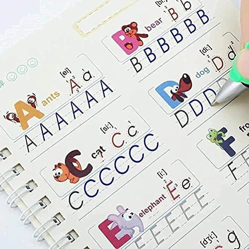 PREMIUM Sank Magic Practice Copybooks 4 BOOKS + 10 FREE REFILLS & PENCIL AID, Number Tracing Book for Preschoolers with Pen, Magic Calligraphy Copybook Set Practical Reusable Writing Tool