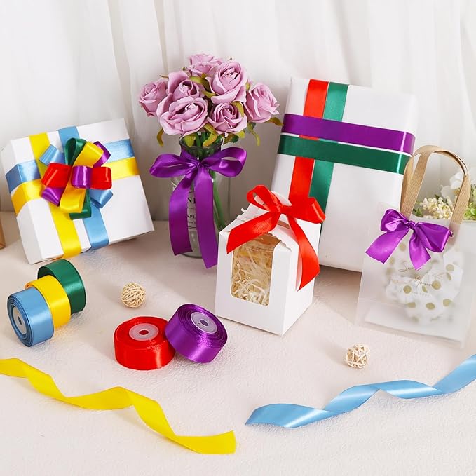 PREMIUM Ribbon Rolls, Mixed Bright Dark Gorgeous Color Set Fabric Ribbon for Gift Wrapping Embellish Wedding Birthday Party Decoration Bow Making Floral Craft Sewing
