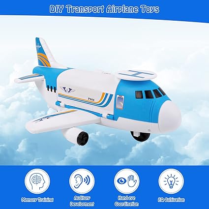 INNOVATIVE Transport Cargo Airplane Aeroplane Toy, Kids Toys Plane Playset, DIY Friction Powered Educational Toy Gifts for Boys & Girls Age 3-6
