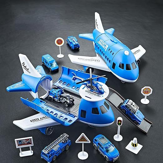 INNOVATIVE Transport Cargo Airplane Aeroplane Toy, Kids Toys Plane Playset, DIY Friction Powered Educational Toy Gifts for Boys & Girls Age 3-6