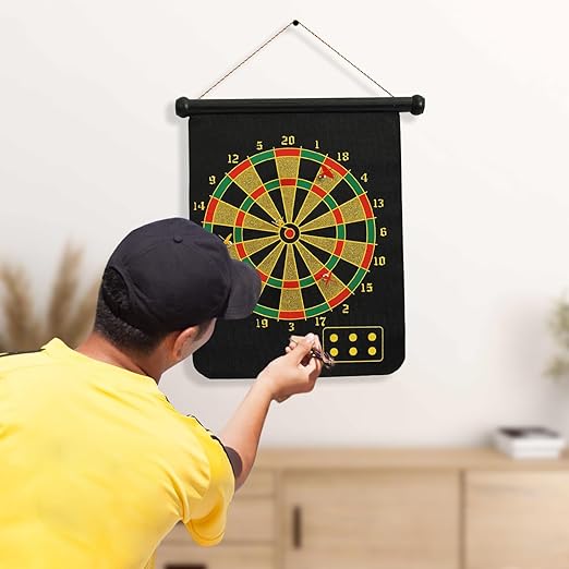 PREMIUM Magnetic Dart Board  Roll-up Hanging Dart Board Set and Bullseye Game with Darts Family-Friendly Magnetic Dartboard Game