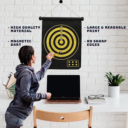 PREMIUM Magnetic Dart Board  Roll-up Hanging Dart Board Set and Bullseye Game with Darts Family-Friendly Magnetic Dartboard Game