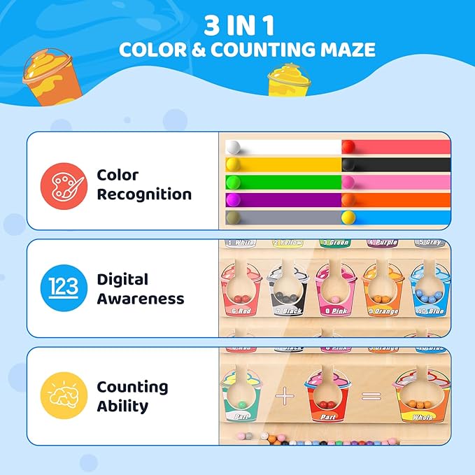 EDUCATIVE Magnetic Maze with Colors and Numbers, Montessori Magnetic Puzzle Game Board for Toddlers, Wooden Counting, Matching Maze, Learning Toy, Fine Motor Skills, Ages 3, 4, 5, Boys and Girls