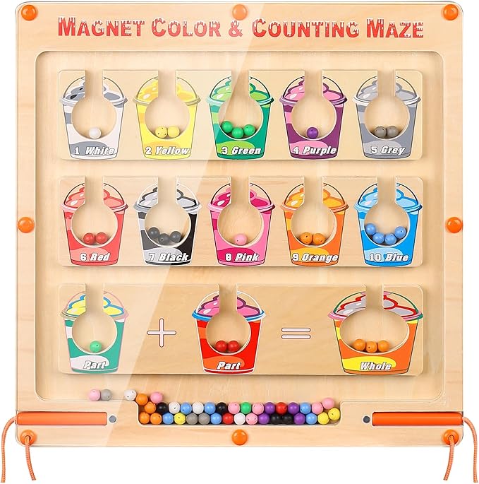 EDUCATIVE Magnetic Maze with Colors and Numbers, Montessori Magnetic Puzzle Game Board for Toddlers, Wooden Counting, Matching Maze, Learning Toy, Fine Motor Skills, Ages 3, 4, 5, Boys and Girls